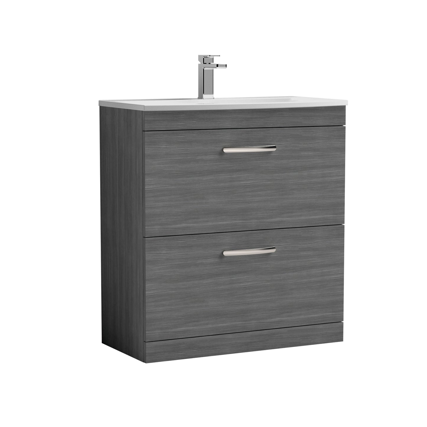 Nuie Athena 800mm Anthracite Woodgrain Floor Standing 2 Drawer Vanity Unit With Curved 1 Tap Hole Basin