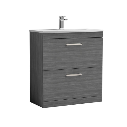 Nuie Athena 800mm Anthracite Woodgrain Floor Standing 2 Drawer Vanity Unit With Curved 1 Tap Hole Basin