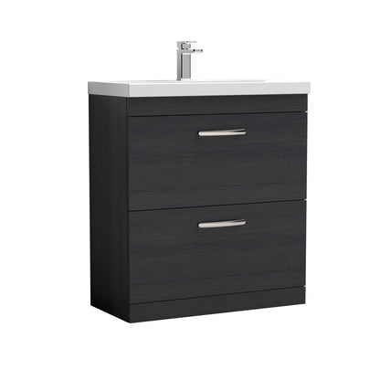 Nuie Athena 800mm Charcoal Black Floor Standing 2 Drawer Vanity Unit With 1 Tap Hole Basin