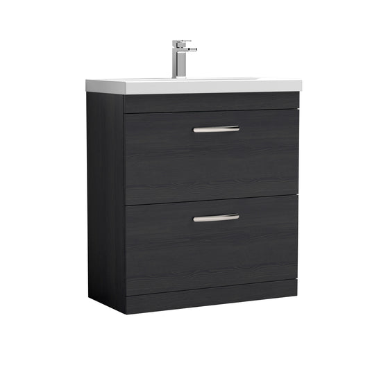 Nuie Athena 800mm Charcoal Black Floor Standing 2 Drawer Vanity Unit With 1 Tap Hole Basin