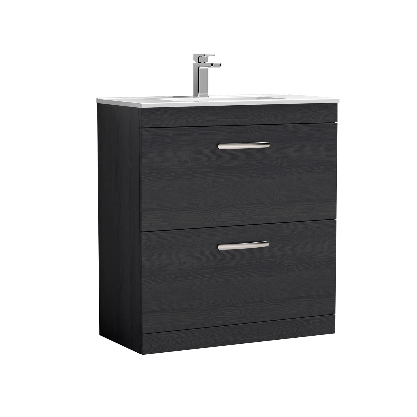 Nuie Athena 800mm Charcoal Black Floor Standing 2 Drawer Vanity Unit With 1 Tap Hole Basin