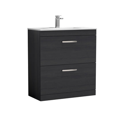 Nuie Athena 800mm Charcoal Black Floor Standing 2 Drawer Vanity Unit With 1 Tap Hole Basin
