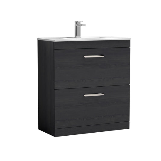 Nuie Athena 800mm Charcoal Black Floor Standing 2 Drawer Vanity Unit With 1 Tap Hole Basin