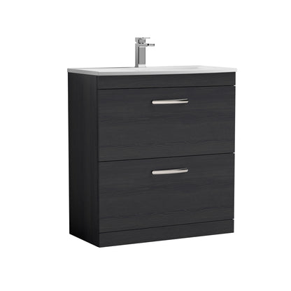 Nuie Athena 800mm Charcoal Black 2 Drawer Floor Standing Vanity Unit With 1 Tap Hole Basin