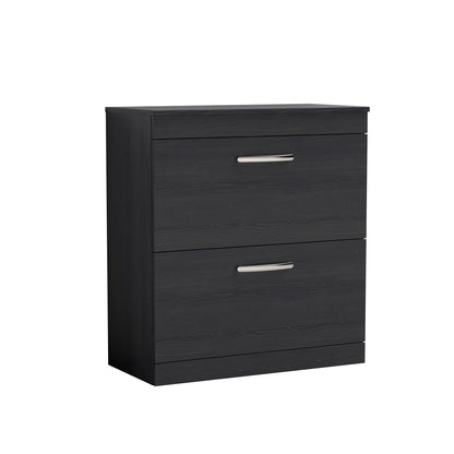 Nuie Athena 800mm Charcoal Black Floor Standing 2 Drawer Vanity Unit With Worktop, Soft Close Drawers & Handles