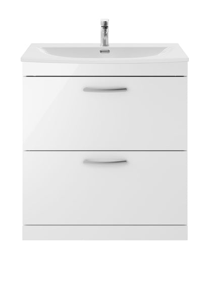 Nuie Athena 800mm Gloss White Floor Standing 2 Drawer Vanity Unit With Basin