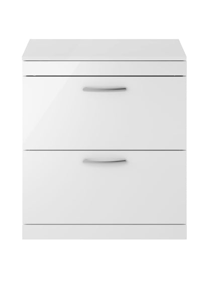 Nuie Athena 800mm Floor Standing Gloss White 2 Drawer Soft Close Vanity Unit With Worktop
