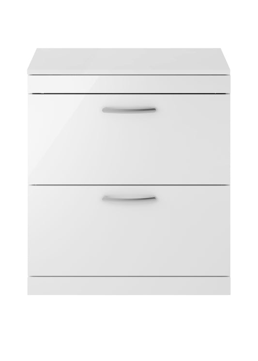 Nuie Athena 800mm Floor Standing Gloss White 2 Drawer Soft Close Vanity Unit With Worktop