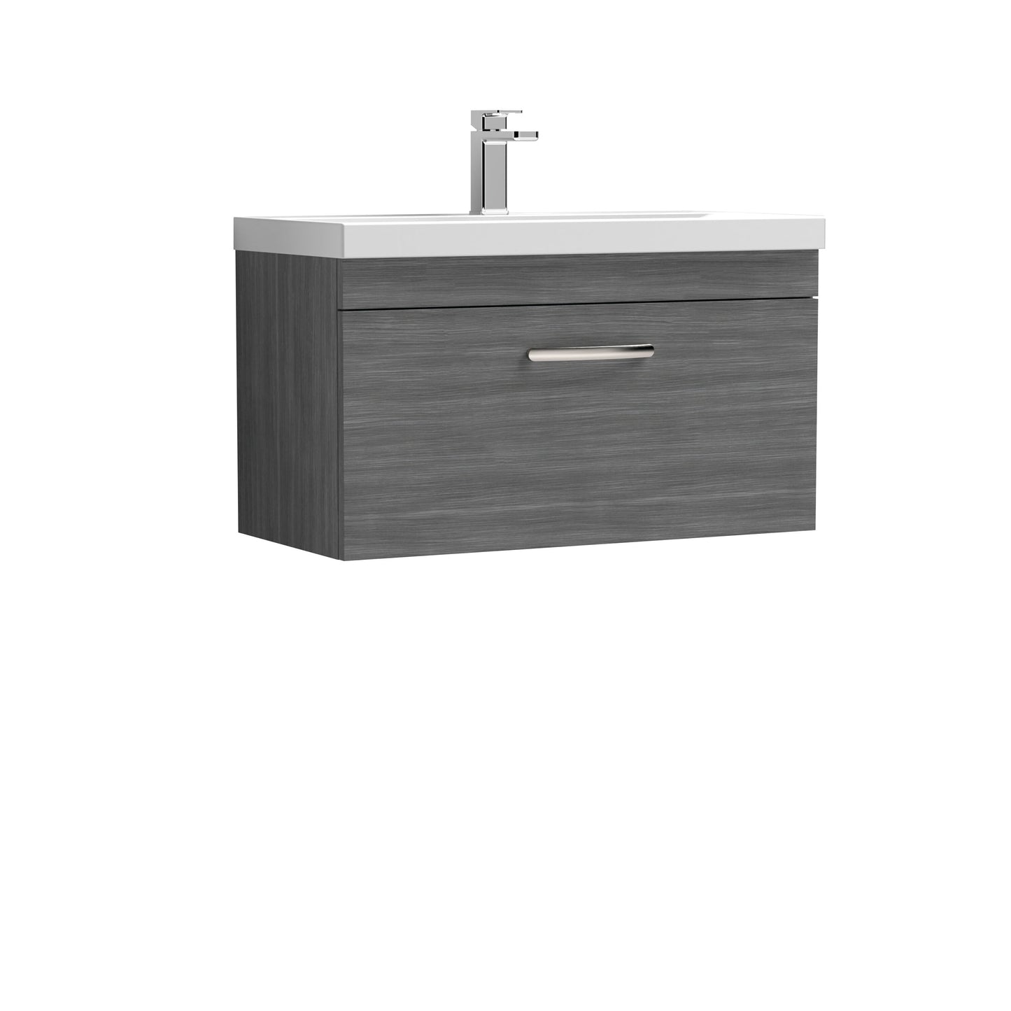 Nuie Athena 800mm Anthracite Woodgrain Wall Hung Single Drawer Vanity Unit With 1 Tap Hole Basin