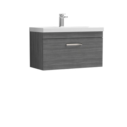Nuie Athena 800mm Anthracite Woodgrain Wall Hung Single Drawer Vanity Unit With 1 Tap Hole Basin