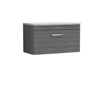 Nuie Athena 800mm Wall Hung Single Drawer Vanity Unit With Grey Worktop