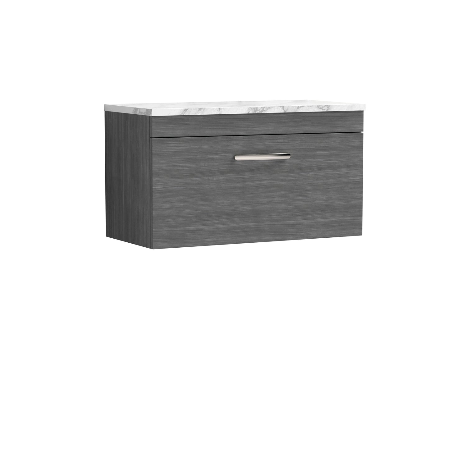 Nuie 800mm Anthracite Woodgrain Wall Hung Single Drawer Unit With Laminate Worktop and Handle
