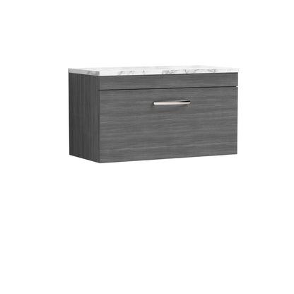 Nuie 800mm Anthracite Woodgrain Wall Hung Single Drawer Unit With Laminate Worktop and Handle