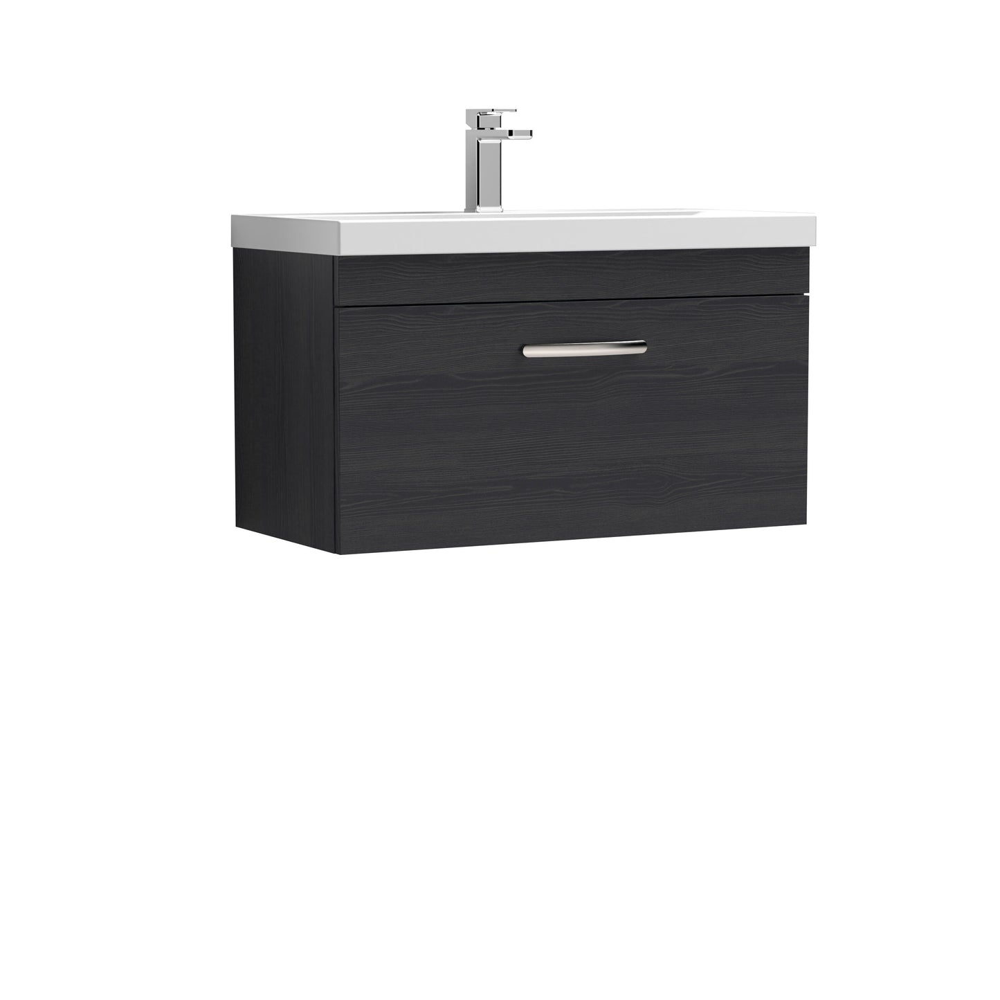 Nuie Athena 800mm Charcoal Black Wall Hung Single Drawer Vanity Unit With 1 Tap Hole Basin