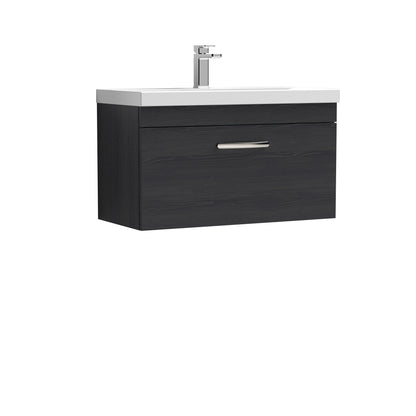 Nuie Athena 800mm Charcoal Black Wall Hung Single Drawer Vanity Unit With 1 Tap Hole Basin