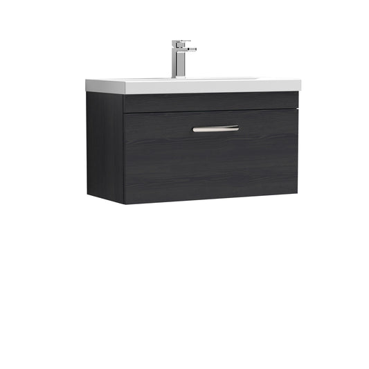 Nuie Athena 800mm Charcoal Black Wall Hung Single Drawer Vanity Unit With 1 Tap Hole Basin