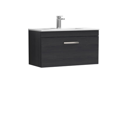 Nuie Athena 800mm Charcoal Black Wall Hung Single Drawer Vanity Unit With 1 Tap Hole Basin