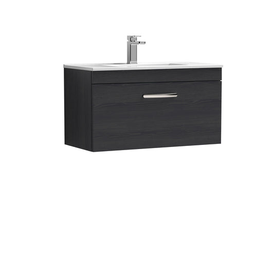 Nuie Athena 800mm Charcoal Black Wall Hung Single Drawer Vanity Unit With 1 Tap Hole Basin