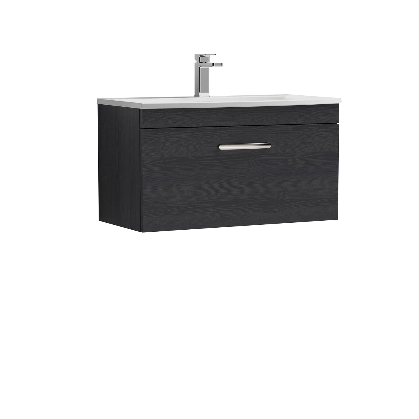 Nuie Athena 800mm Charcoal Black Wall Hung Single Drawer Vanity Unit With Curved 1 Tap Hole Basin