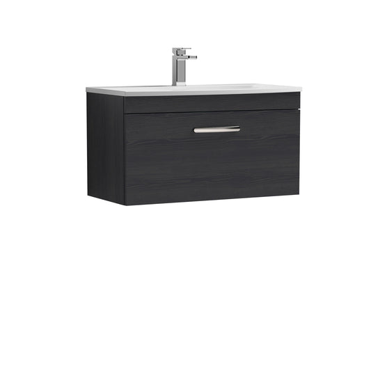 Nuie Athena 800mm Charcoal Black Wall Hung Single Drawer Vanity Unit With Curved 1 Tap Hole Basin