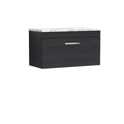 Nuie 800mm Charcoal Black Wall Hung Single Drawer Unit With Laminate Worktop
