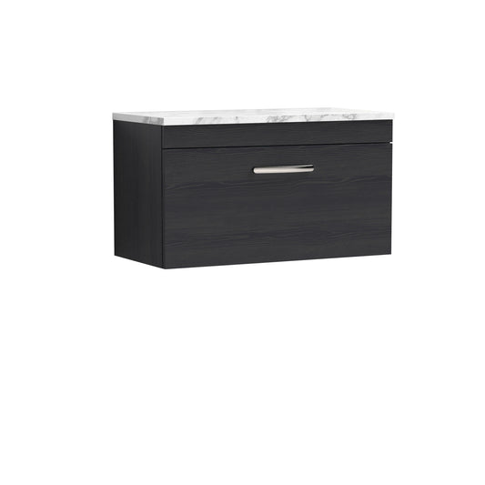 Nuie 800mm Charcoal Black Wall Hung Single Drawer Unit With Laminate Worktop