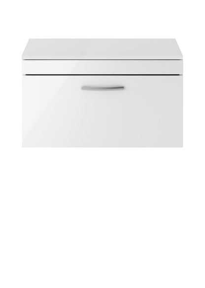 Nuie Athena 805mm Gloss White Wall Hung Single Drawer Vanity Unit With Worktop & Soft Close Drawer