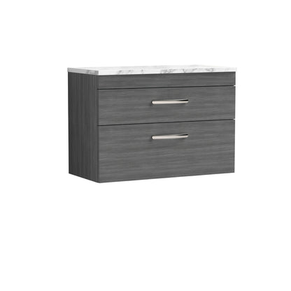 Nuie 805mm Wall Hung 2-Drawer Unit With Laminate Worktop & Handles
