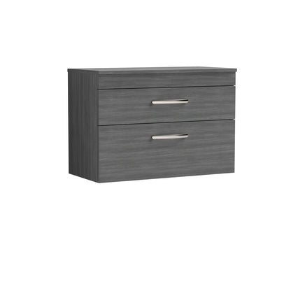 Nuie Athena 800mm Anthracite Woodgrain Wall Hung 2 Drawer Vanity Unit With Worktop