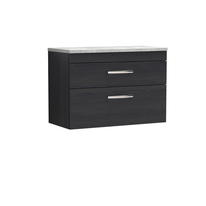Nuie Athena 800mm Charcoal Black Wall Hung 2 Drawer Vanity Unit With Grey Worktop