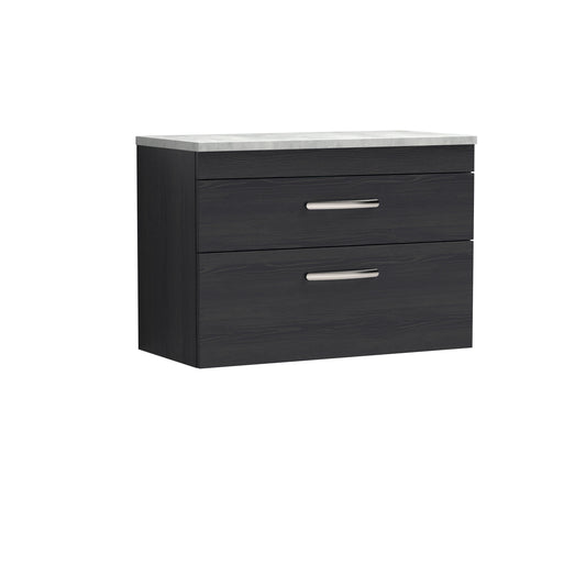 Nuie Athena 800mm Charcoal Black Wall Hung 2 Drawer Vanity Unit With Grey Worktop