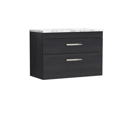 Nuie 800mm Charcoal Black Wall Hung 2-Drawer Unit With Laminate Worktop