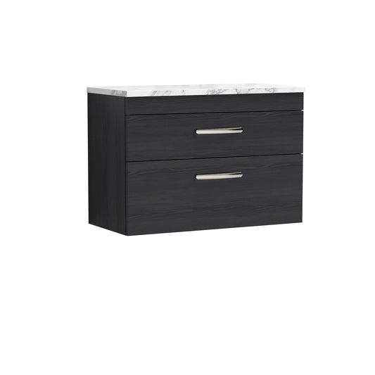 Nuie 800mm Charcoal Black Wall Hung 2-Drawer Unit With Laminate Worktop