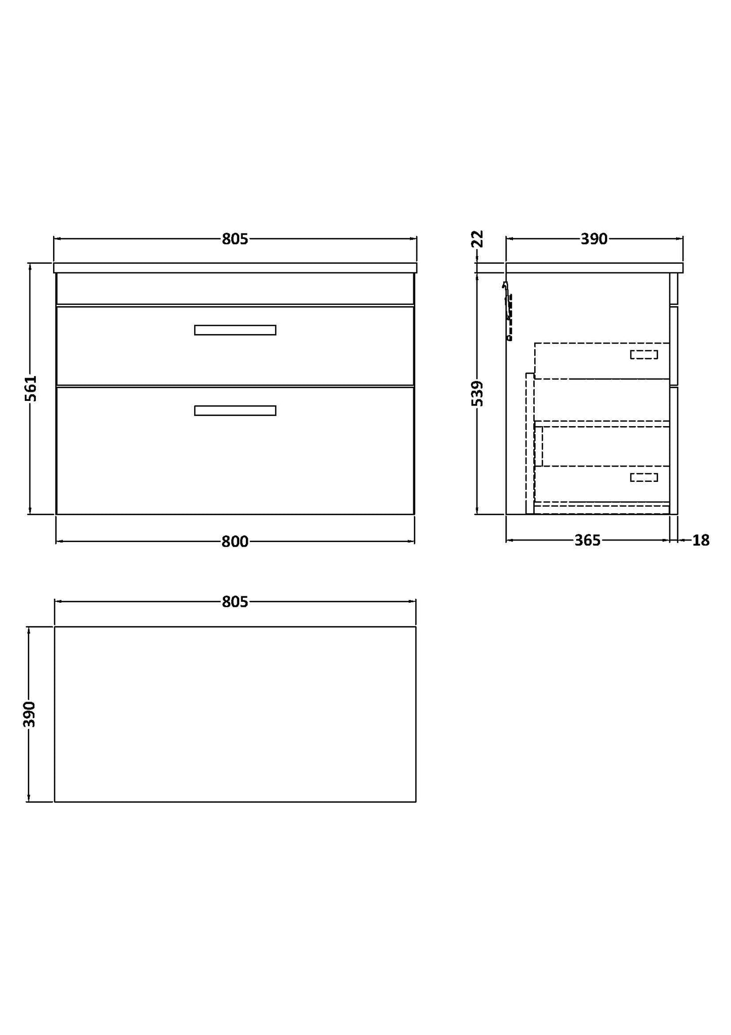 Nuie 800mm Charcoal Black Wall Hung 2-Drawer Unit With Laminate Worktop
