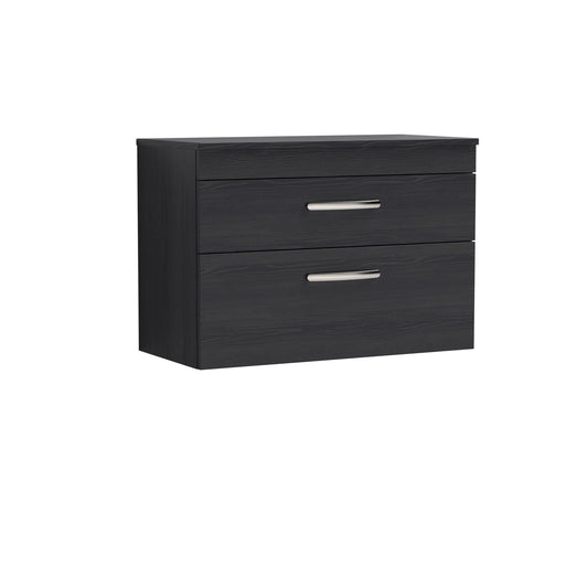 Nuie Athena 800mm Charcoal Black Wall Hung 2 Drawer Vanity Unit With Worktop & Soft Close Drawers