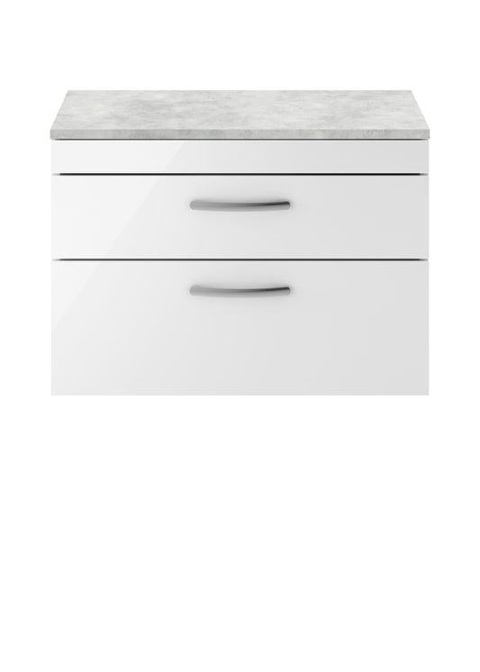 Nuie Athena 800mm Wall Hung 2 Drawer Vanity Unit With Grey Worktop