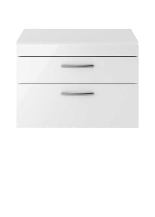 Nuie Athena 800mm Wall Hung 2 Drawer Vanity Unit With Worktop