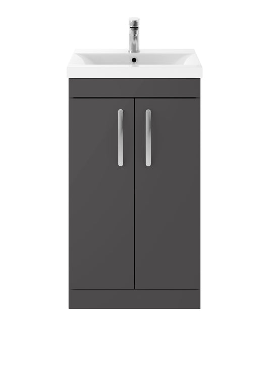 Nuie Athena 500mm Gloss Grey Floor Standing 2 Door Vanity Unit With 1 Tap Hole Basin