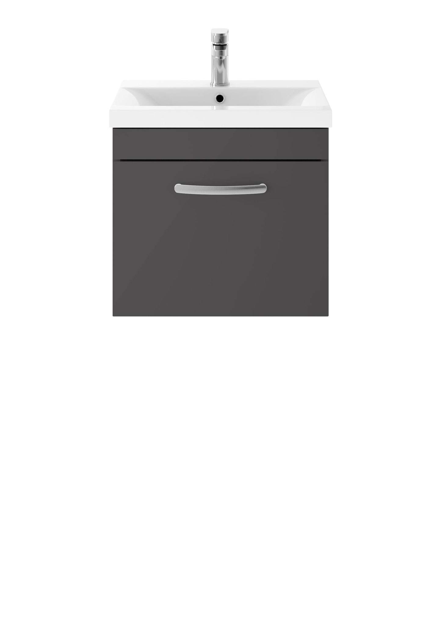 Nuie Athena 500mm Gloss Grey Wall Hung Single Drawer Vanity Unit With 1 Tap Hole Basin