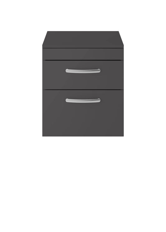 Nuie 500mm Gloss Grey Wall Hung 2 Drawer Vanity Unit With Worktop