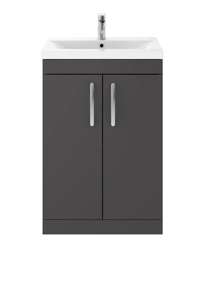 Nuie Athena 600mm Floor Standing 2 Door Vanity Unit With Mid-Edge 1 Tap Hole Basin