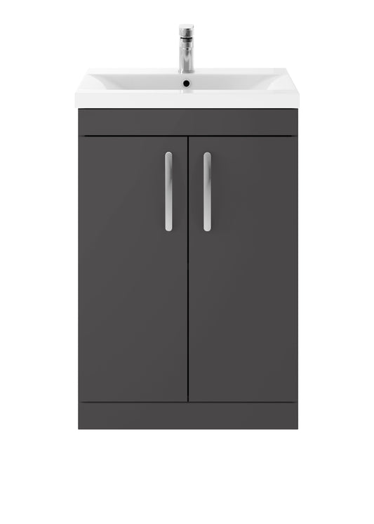 Nuie Athena 600mm Floor Standing 2 Door Vanity Unit With Mid-Edge 1 Tap Hole Basin