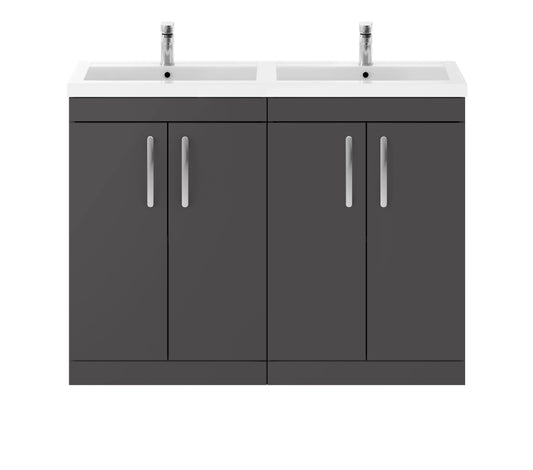 Nuie Athena 1200mm Floor Standing 4 Door Vanity Unit With Twin Polymarble Basin