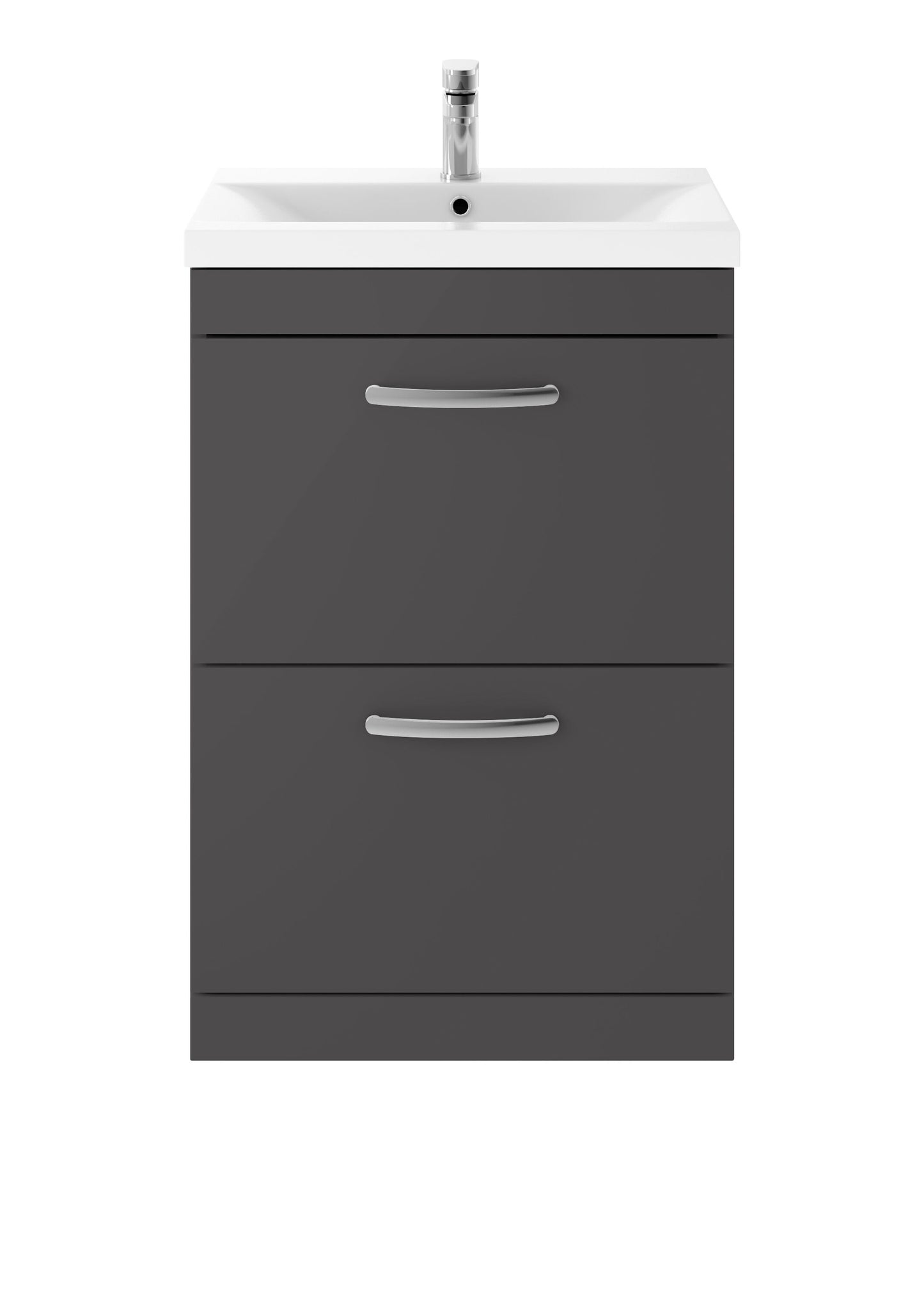 Nuie Athena 600mm Gloss Grey Floor Standing 2 Drawer Vanity Unit With 1 Tap Hole Basin