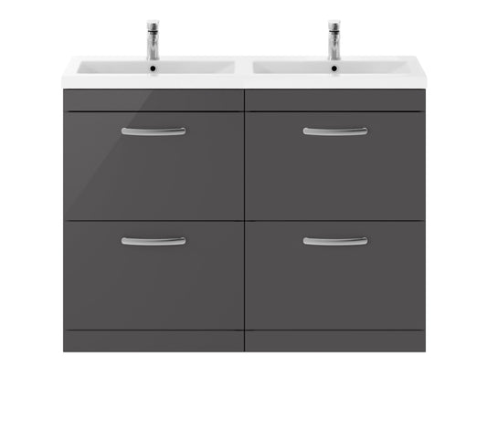 Nuie Athena 1200mm Floor Standing 4 Drawer Vanity Unit With Twin Basin