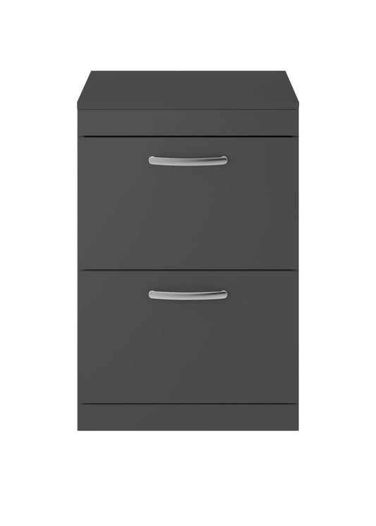 Nuie Athena 600mm Gloss Grey Floor Standing 2 Drawer Vanity Unit With Worktop