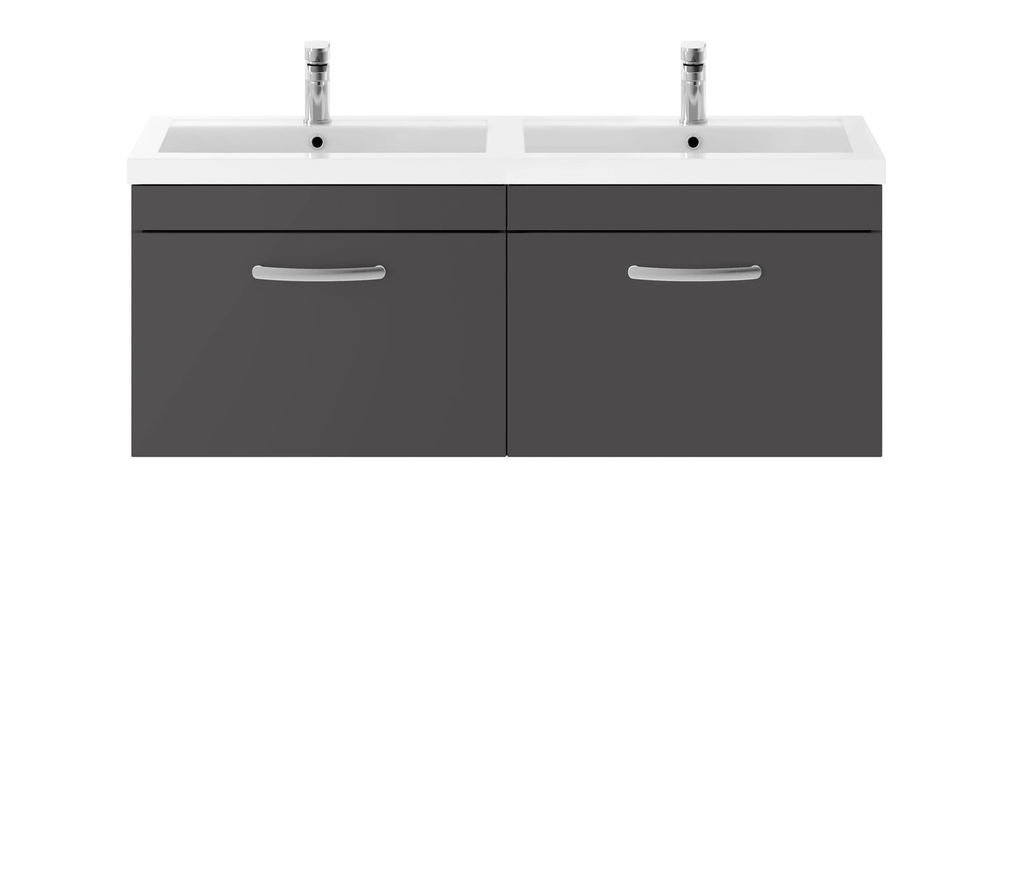 Nuie Athena 1200mm Wall Hung 2 Drawer Vanity Unit With Twin Polymarble Basin