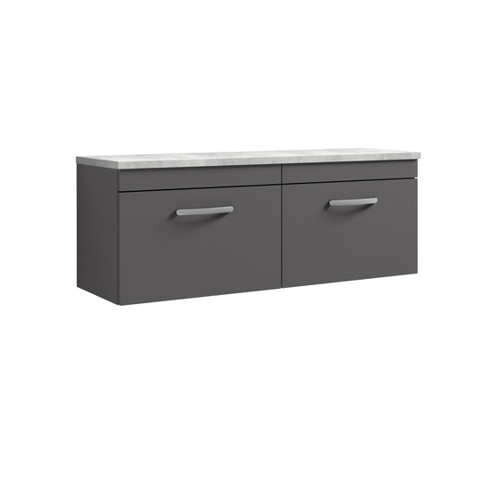Nuie 1200mm Gloss Grey Wall Hung 2-Drawer Unit With Laminate Worktop