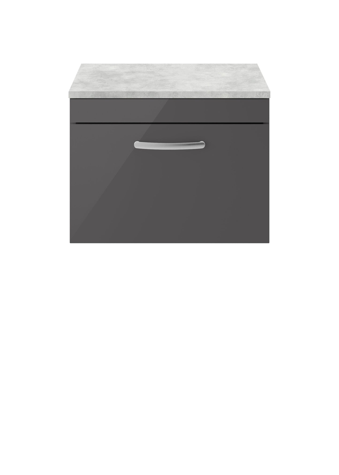 Nuie Athena 600mm Gloss Grey Wall Hung Single Drawer Vanity Unit Including Worktop