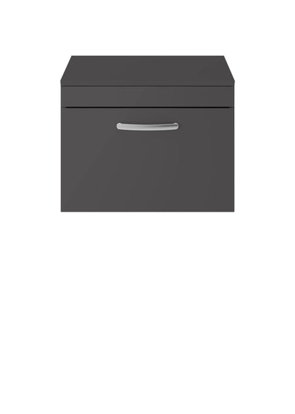 Nuie Athena 600mm Gloss Grey Wall Hung Single Drawer Vanity Unit With Worktop